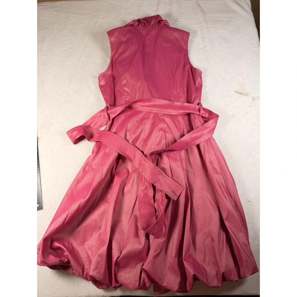 Samuel Dong Dress Womens S Pink Ruffle High Neck Bubble Hem Fit & Flare Party - Picture 9 of 14